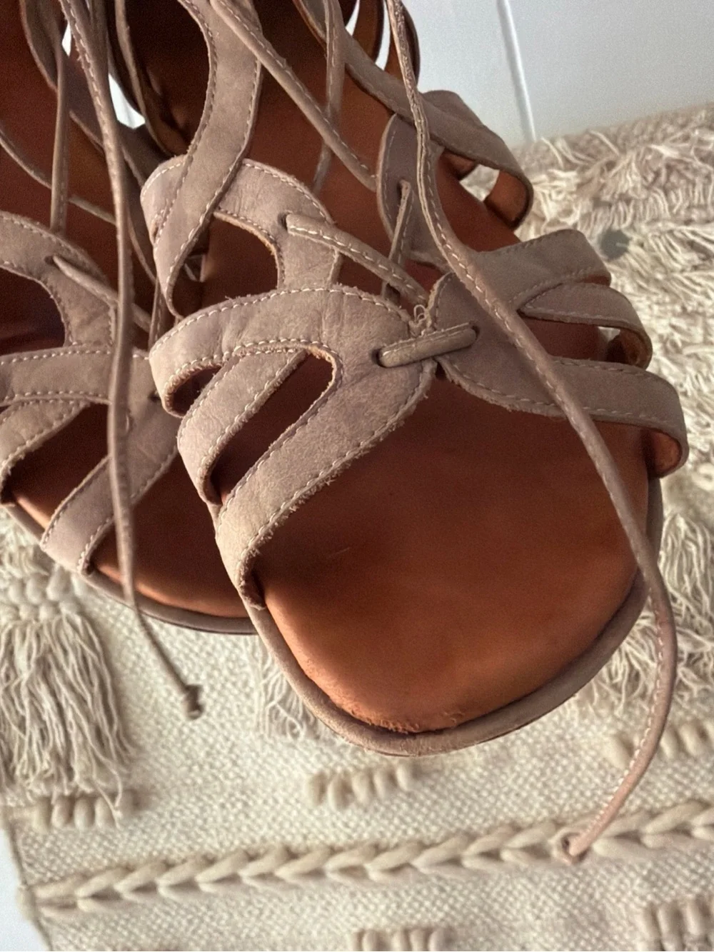 gentle souls Tan Suede Lace-Up Gladiator Sandals